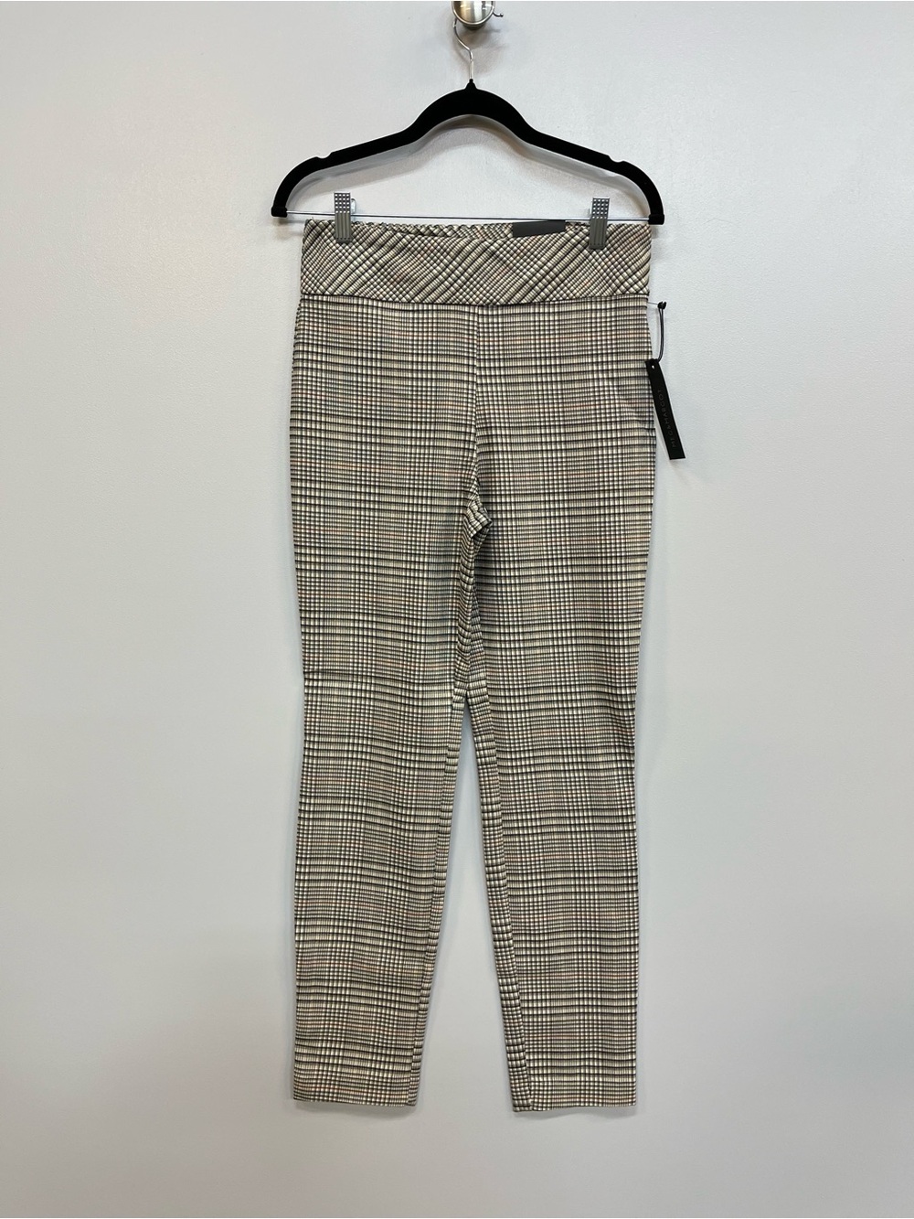 MEG & MARGOT Beige & Black Glen Plaid Skinny Pull-On Pants